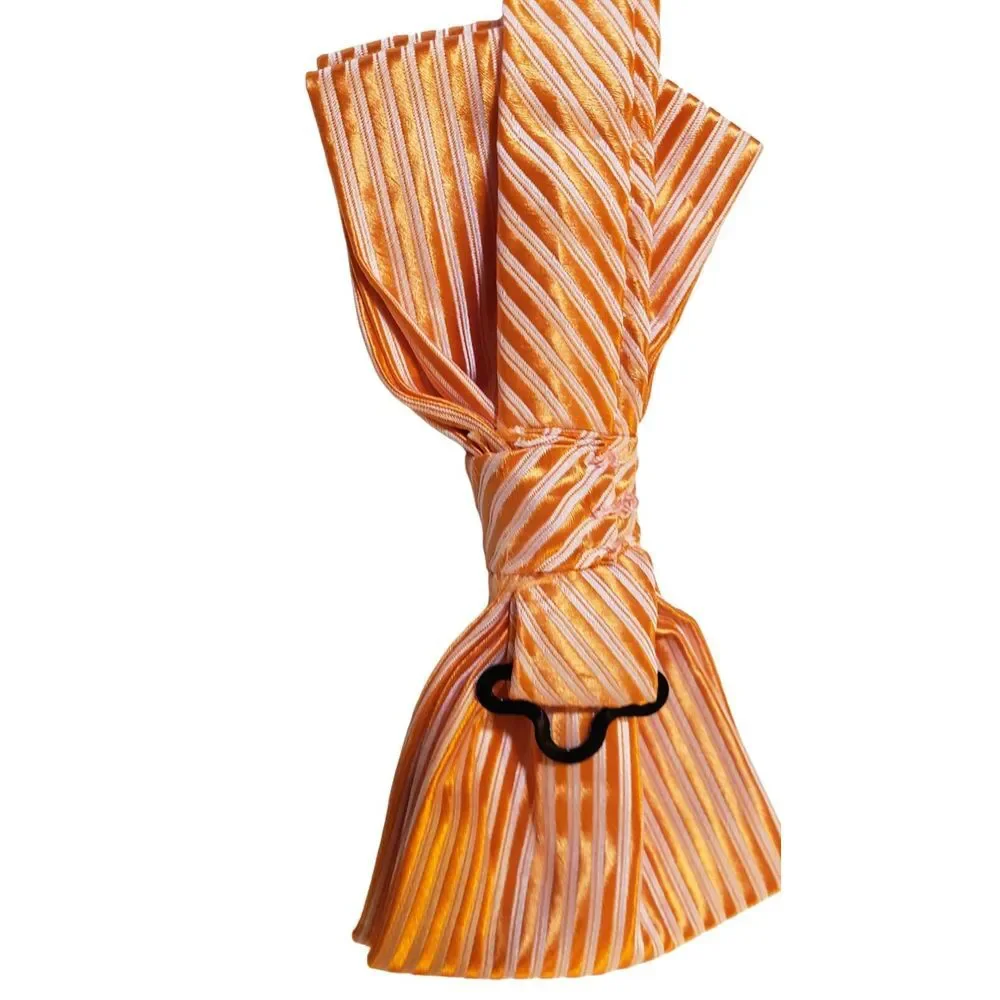 JON VANDYK HOLLAND BOW TIE‎ Mens Orange With Lt Orange Stripe Handmade 100% Poly